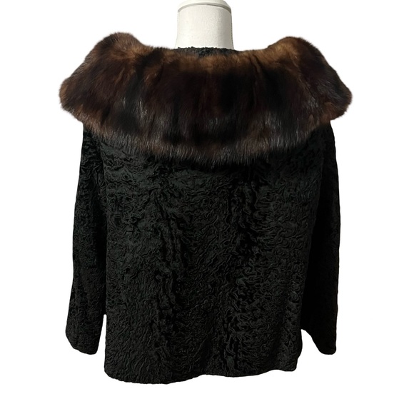 Vintage Womens Black Persian Lamb Genuine Fur Jacket With Sable Collar Size M - Picture 5 of 10